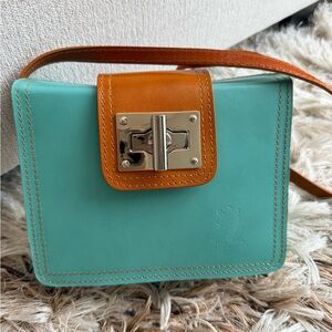 Turquoise and Tan Leather Crossbody Bag bought in Italy. Never used. 7L x6H